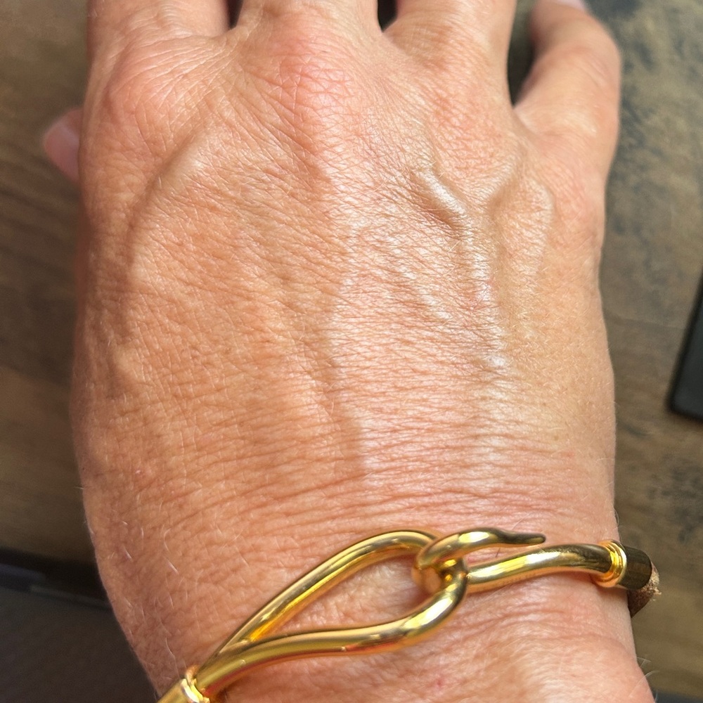 Hermes Gold and Brown Hook Bracelet Gold Plated - Picture 3 of 7